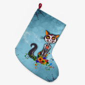 Grande Chaussette De Noël Chat à squelette de sucre drôle (Devant (Accrochage))