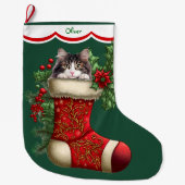 Grande Chaussette De Noël Chat blanc gris Pékin (Devant)