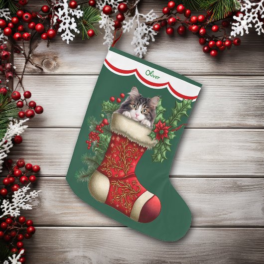 Grande Chaussette De Noël Chat blanc gris Pékin