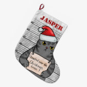 Grande Chaussette De Noël Chat coquin personnalisé (Devant (Accrochage))