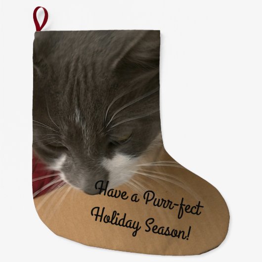 Grande Chaussette De Noël Chat dans la boîte (Devant)