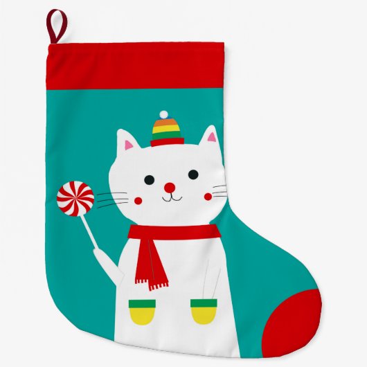 Grande Chaussette De Noël Chat de Kitty personnalisé joyeuse par lucette (Devant)