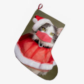 Grande Chaussette De Noël Chat de Noël en masque facial (Devant (Accrochage))