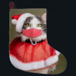 Grande Chaussette De Noël Chat de Noël en masque facial<br><div class="desc">Un mignon chat habillé pour Noël avec un masque facial !</div>