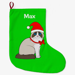 Grande Chaussette De Noël Chat de Ragdoll habillé dans le casquette de Pèr