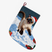 Grande Chaussette De Noël Chat de Siamese coule en neige avec Casquette de N (Devant (Accrochage))