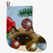 Grande Chaussette De Noël Chat d'ornement de Noël (Devant)