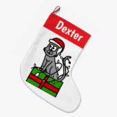 Grande Chaussette De Noël Chat gris personnalisable (Devant (Accrochage))