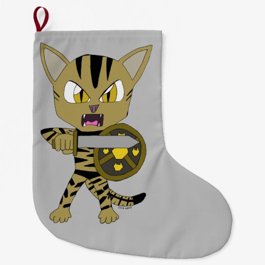 Grande Chaussette De Noël Chat guerrier Chibi (Devant)