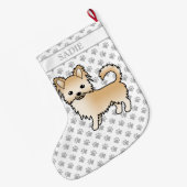 Grande Chaussette De Noël Chat long Fawn Chihuahua Dessin et nom (Dos (Accrochage))
