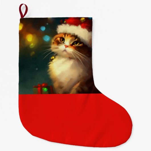 Grande Chaussette De Noël Chat Noël 3 (Devant)