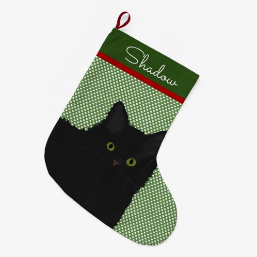 Grande Chaussette De Noël Chat noir à cheveux longs personnalisé (Devant (Accrochage))