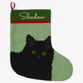 Grande Chaussette De Noël Chat noir à cheveux longs personnalisé (Devant)