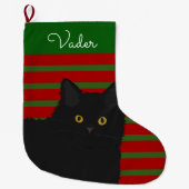 Grande Chaussette De Noël Chat noir cheveux longs Personnalisé (Devant)
