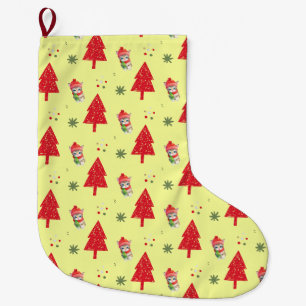 Grande Chaussette De Noël Chat rouge Père Noël Xmas arbre motif transparent