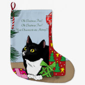 Grande Chaussette De Noël Chat Tuxedo Noir et Blanc Drôle sur l'Arbre de Noë (Devant)