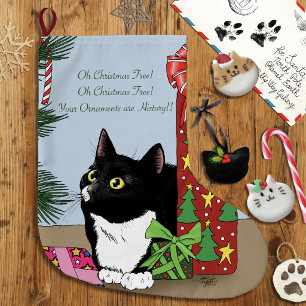 Grande Chaussette De Noël Chat Tuxedo Noir et Blanc Drôle sur l'Arbre de Noë