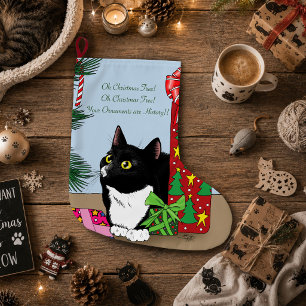Grande Chaussette De Noël Chat Tuxedo Noir et Blanc Drôle sur l'Arbre de Noë