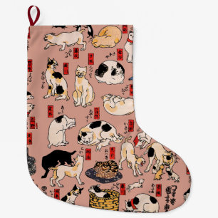 Grande Chaussette De Noël chats japonais Ukiyo-e Funny kitty