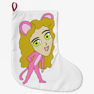 Grande Chaussette De Noël chatte rose