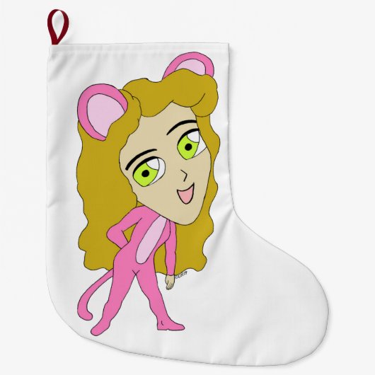Grande Chaussette De Noël chatte rose (Devant)