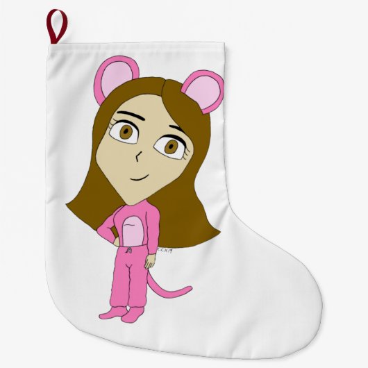 Grande Chaussette De Noël chatte rose (Devant)