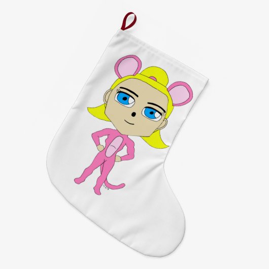 Grande Chaussette De Noël chatte rose (Devant (Accrochage))