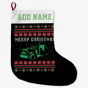 Grande Chaussette De Noël Chauffeur de camion Chandail de Noël laid