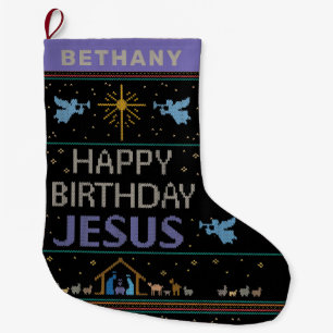 Grande Chaussette De Noël Chemise de Noël chrétienne Joyeux Anniversaire Jés
