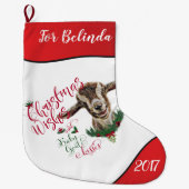 Grande Chaussette De Noël CHÈQUE | Souhaits de Noël Bébé Chèvre Baisers Basc (Devant)