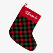 Grande Chaussette De Noël Chèques de bison rouge vert Nom Noël Stocking (Devant (Accrochage))