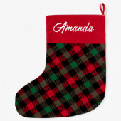 Grande Chaussette De Noël Chèques de bison rouge vert Nom Noël Stocking (Dos)