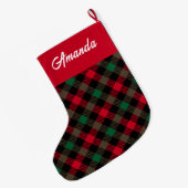 Grande Chaussette De Noël Chèques de bison rouge vert Nom Noël Stocking (Dos (Accrochage))
