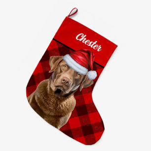 Grande Chaussette De Noël Chesapeake Retriever Holiday Plaid Personnalisé