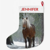 Grande Chaussette De Noël Cheval Brown pittoresque dans une forêt d'hiver No (Dos)