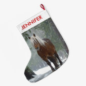 Grande Chaussette De Noël Cheval Brown pittoresque dans une forêt d'hiver No (Dos (Accrochage))