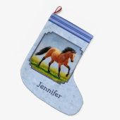 Grande Chaussette De Noël Cheval Buckskin courant bleu clair (Devant (Accrochage))