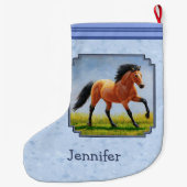 Grande Chaussette De Noël Cheval Buckskin courant bleu clair (Dos)