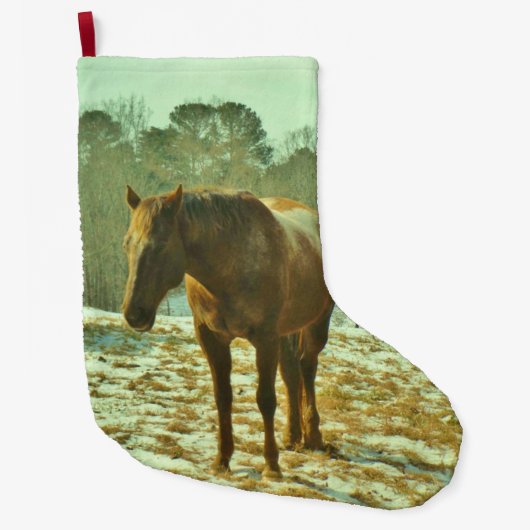 Grande Chaussette De Noël Cheval dans la neige (Devant)