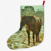 Grande Chaussette De Noël Cheval dans la neige (Dos)