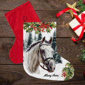 Grande Chaussette De Noël Cheval gris personnalisé Prise en charge de Noël