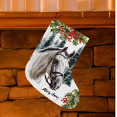 Grande Chaussette De Noël Cheval gris personnalisé Prise en charge de Noël