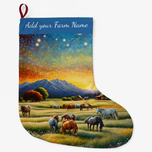 Grande Chaussette De Noël Chevaux à la ferme (Devant)