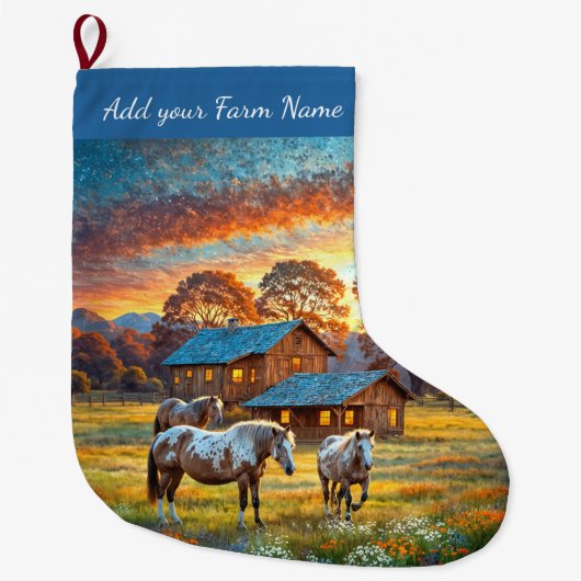 Grande Chaussette De Noël Chevaux à la ferme (Devant)
