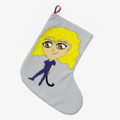 Grande Chaussette De Noël Chibi avec un chat comme une queue (Devant (Accrochage))