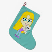 Grande Chaussette De Noël Chibi avec un chiot (Devant (Accrochage))