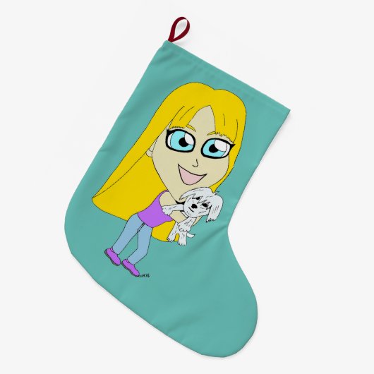 Grande Chaussette De Noël Chibi avec un chiot (Devant (Accrochage))