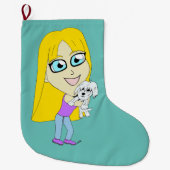 Grande Chaussette De Noël Chibi avec un chiot (Devant)
