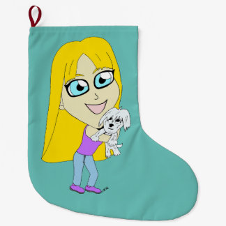 Grande Chaussette De Noël Chibi avec un chiot