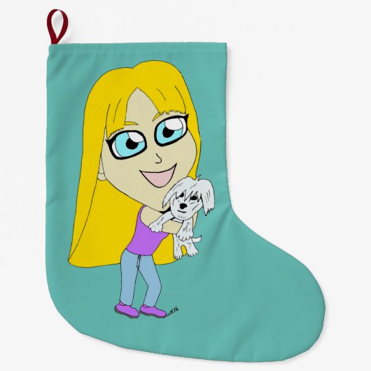 Grande Chaussette De Noël Chibi avec un chiot (Devant)